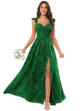 Chiffon Floral Bridesmaid Dresses with Slit Sleeveless Corset Ruffle A Line Long Formal Evening Gowns for Wedding