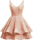 Short 2026 Sparkly Sequin Homecoming Dress for Teen Tiered Corset Ball Prom Cocktail Party Gown for Women