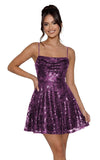 Sequin Prom Dresses 2026 for Teens Spaghetti Straps Cowl Neck Short Cocktail Party Dress