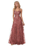 Spaghetti Strap Sparkly Prom Dress for Women Long Tulle Lace Formal Dress Laces Evening Party Gown