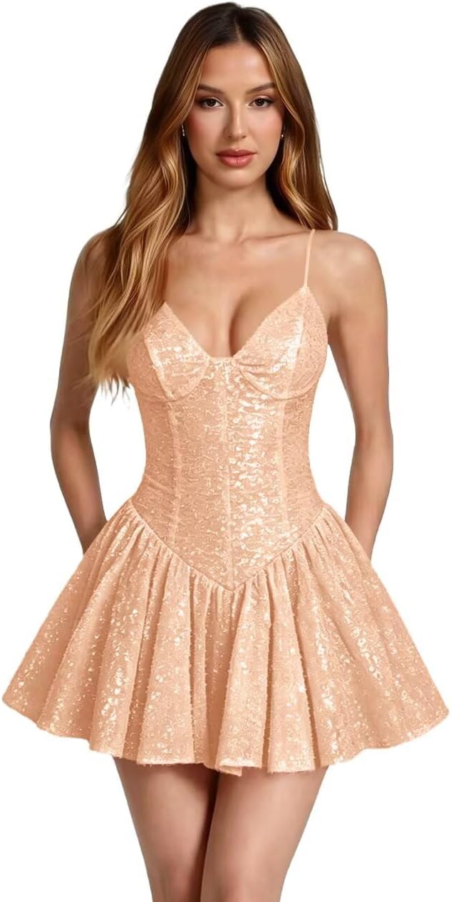 Kingbridal Spaghetti Straps Sequin Homecoming Dresses for Teens 2026 Short Prom Cocktail Dress