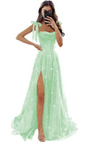 Tulle Prom Dresses with Slit Spaghetti Straps A Line Maxi Long Formal Dress