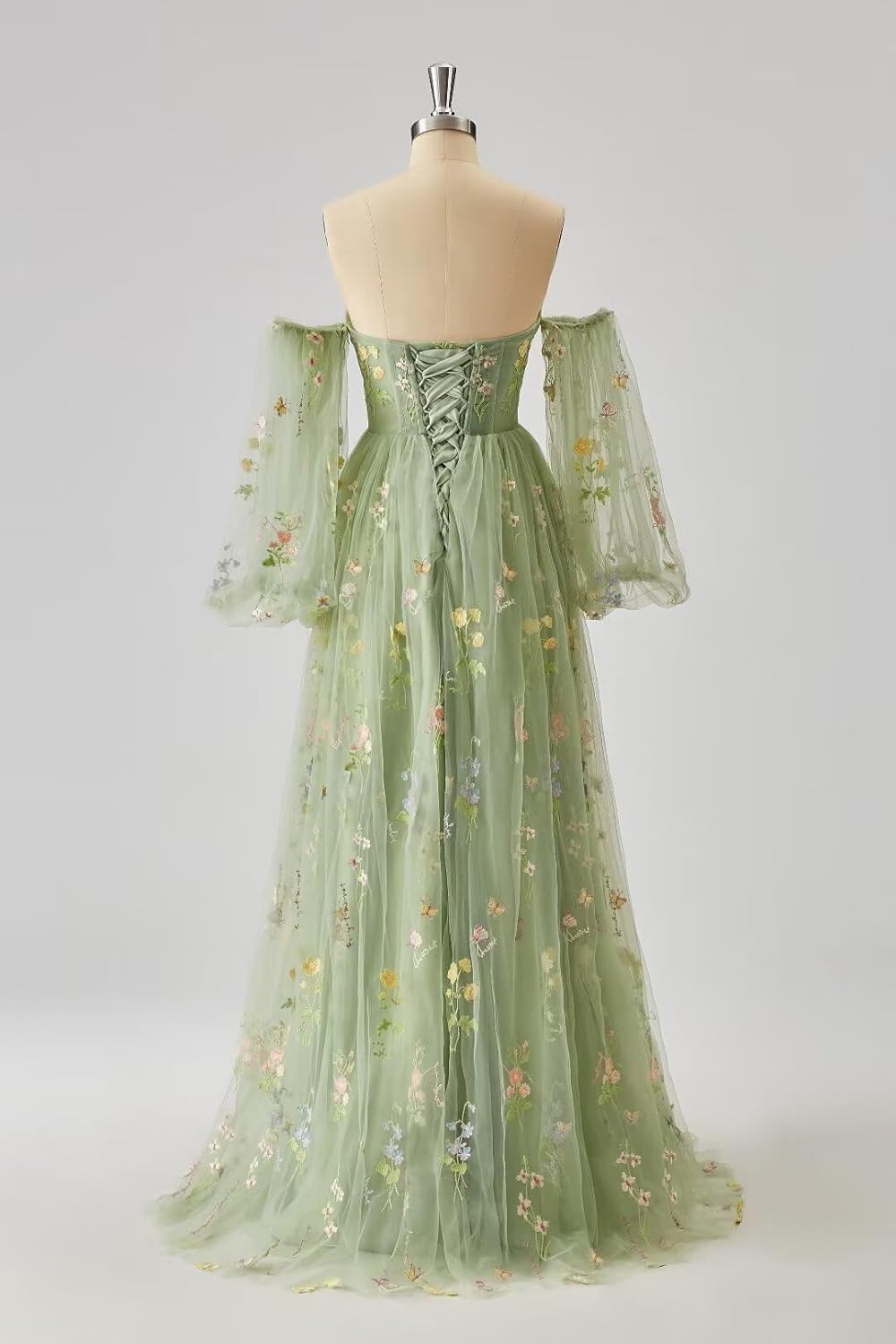 Vestidos de fiesta de tul con bordado de flores para mujer, 2024, largos, con hombros descubiertos, formales, para noche 