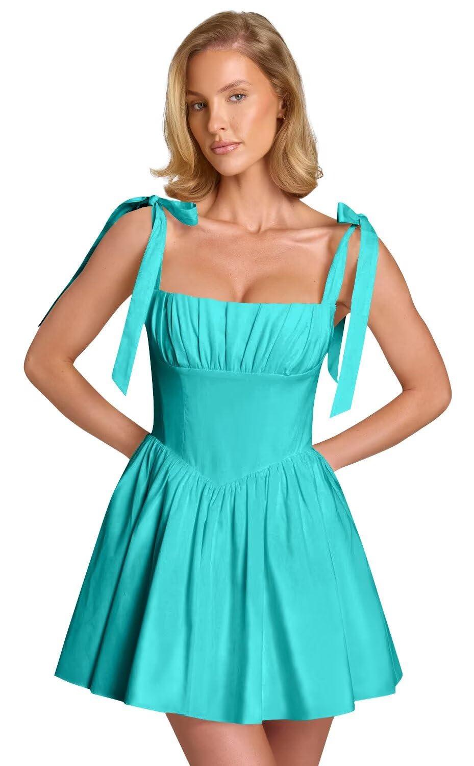 Spaghetti Straps Homecoming Dresses for Teens Satin A-line Short Prom Dress Pleated Cocktail Gowns with Pockets