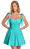 Spaghetti Straps Homecoming Dresses for Teens Satin A-line Short Prom Dress Pleated Cocktail Gowns with Pockets