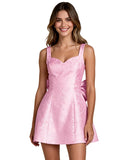 Jacquard Satin Homecoming Dress with Bow Elegant Embroidery A Line Graduation Mini Dress Short Prom Dresses