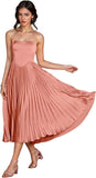 Women's Strapless Bridesmaid Dresses for Womens Tea Length Ruffle Satin Formal Prom Dress
