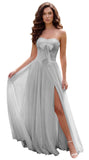 Strapless Chiffon Bow Prom Dresses 2026 Corset Chiffon Pleated A Line Formal Dress