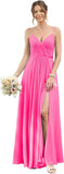 Vestidos de dama de honor largos con tirantes finos y bolsillos, plisados, formales, de noche, con abertura 