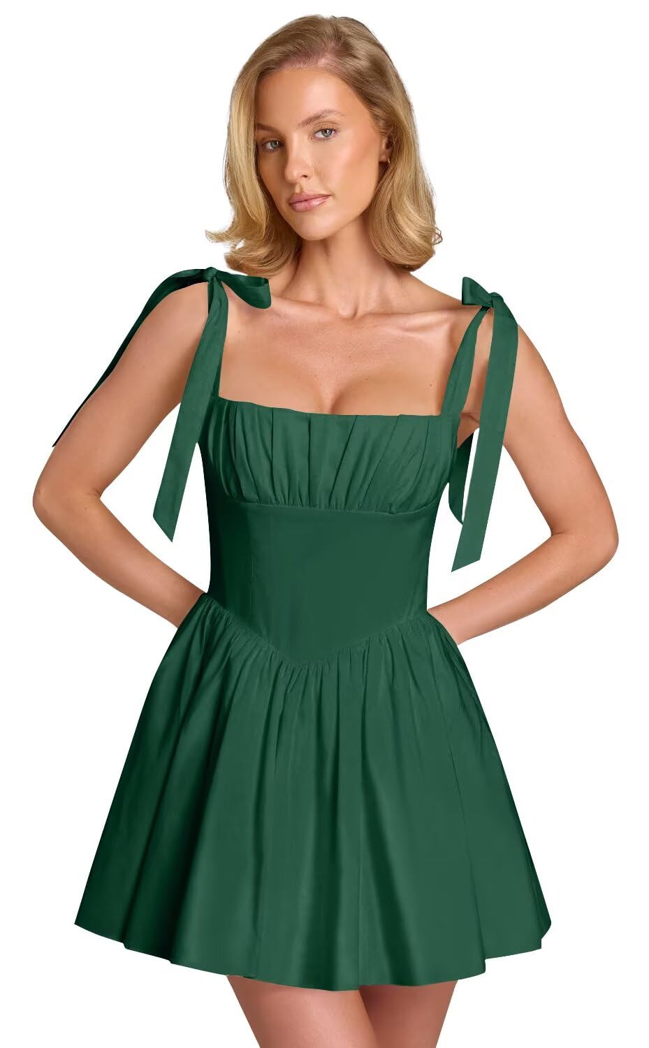 Spaghetti Straps Homecoming Dresses for Teens Satin A-line Short Prom Dress Pleated Cocktail Gowns with Pockets