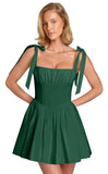 Spaghetti Straps Homecoming Dresses for Teens Satin A-line Short Prom Dress Pleated Cocktail Gowns with Pockets