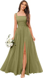 Kingbridal Chiffon A-line Bridesmaid Dresses for Women 2027 Long Square Neck Pleated Formal Evening Party Dress with Slit
