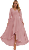 Long Sleeve Bridesmaid Dresses for Women 2025 V Neck Ruched Chiffon Formal Dress