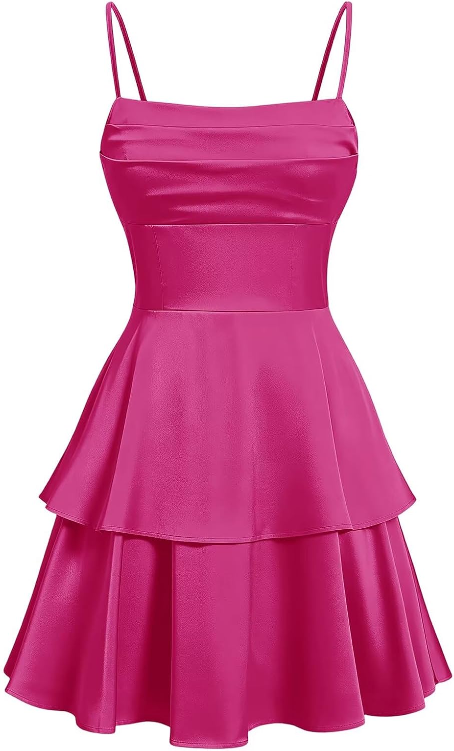 Tiered Satin Homecoming Dresses for Teens Short A Line Tight Spaghetti Strap Formal Cocktail Party Gown 2026