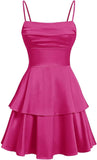 Tiered Satin Homecoming Dresses for Teens Short A Line Tight Spaghetti Strap Formal Cocktail Party Gown 2026