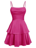 Tiered Satin Homecoming Dresses for Teens Short A Line Tight Spaghetti Strap Formal Cocktail Party Gown 2026