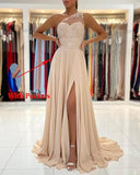 One Shoulder Chiffon Bridesmaid Dresses for Wedding 2026 Lace A-Line Slit Formal Evening Party Gown with Pockets