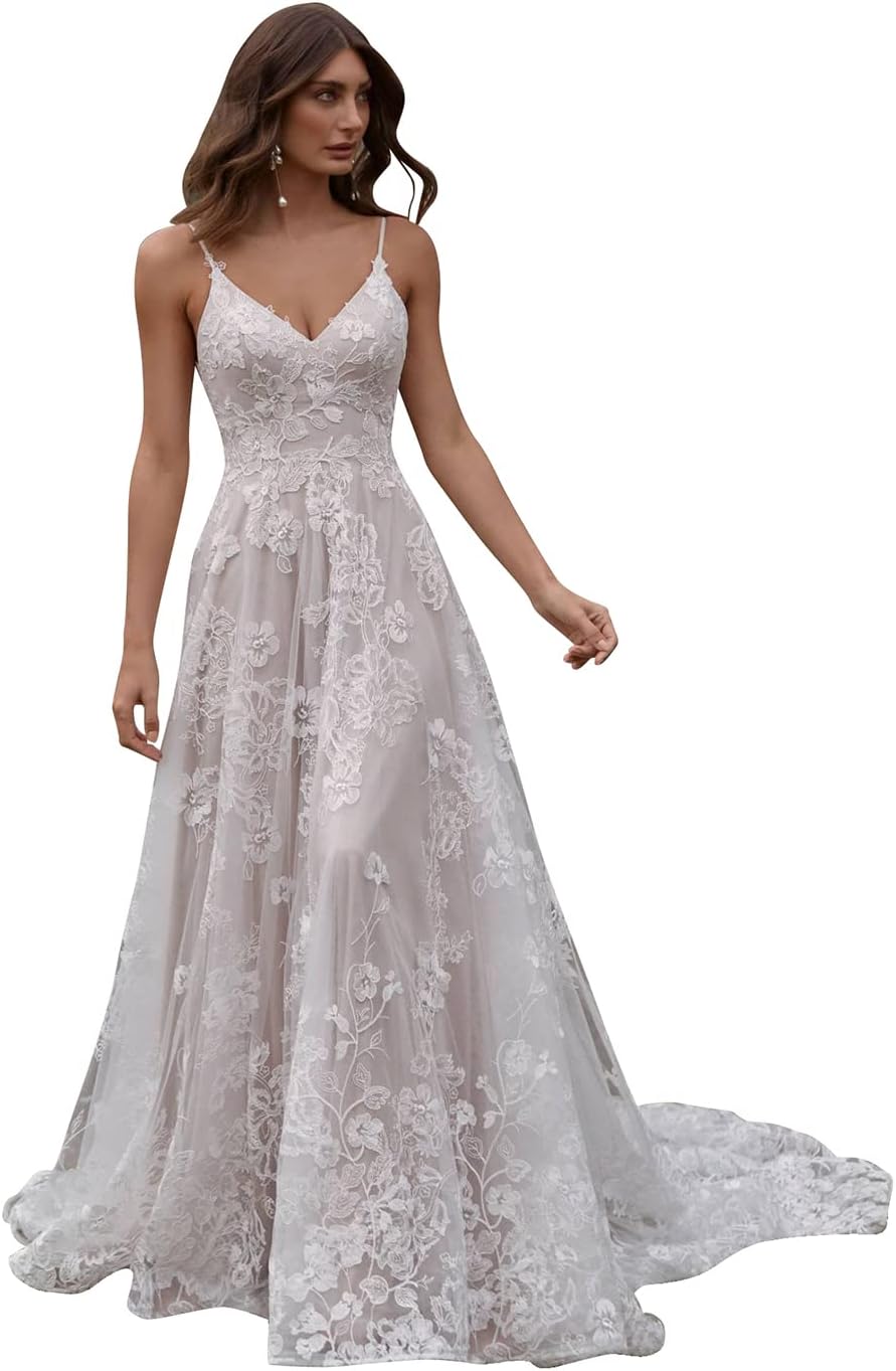 Damen Meerjungfrau Brautkleid mit Spitzenapplikationen und langen Ärmeln, V-Ausschnitt