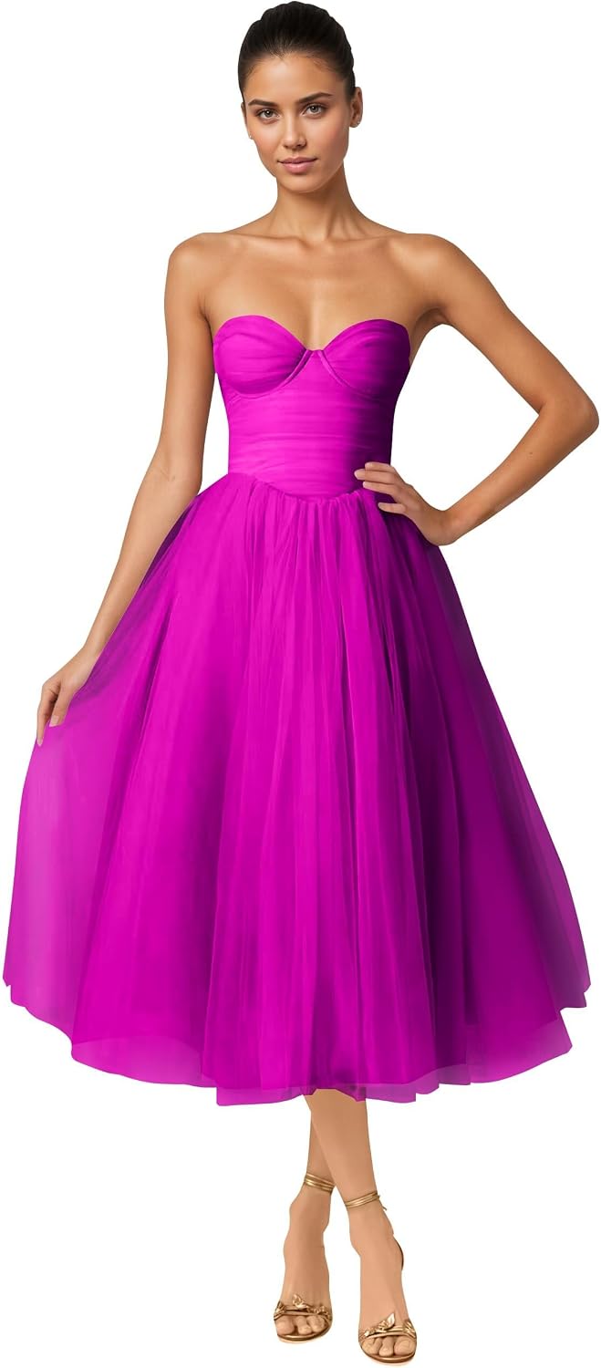 Strapless Prom Dresses Sweetheart Tulle Ball Gowns Corset Short Homecoming Dresses Pleated Lace-up Evening Dresses