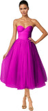 Strapless Prom Dresses Sweetheart Tulle Ball Gowns Corset Short Homecoming Dresses Pleated Lace-up Evening Dresses