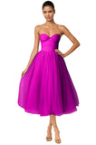 Strapless Prom Dresses Sweetheart Tulle Ball Gowns Corset Short Homecoming Dresses Pleated Lace-up Evening Dresses