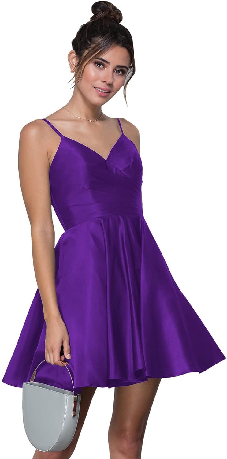 womens short formal dresses Women's Short Homecoming Dresses with Pockets A Line Ruched Satin Form – kingbridals