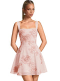 Floral Tulle Homecoming Dresses Short Embroidery Lace A-Line Mini Formal Graduation Cocktail Gown