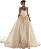Spaghetti Straps Satin Wedding Dress for Bride 2027 A Line V Neck Bridal Gowns with Train