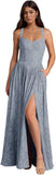 Jacquard Floral Lace Wedding Guest Dress Long Slit A Line Bridesmaid Dresses with Pockets Formal Gown