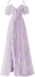 Vestidos de fiesta de tul con bordado floral para mujer, tirantes finos, largos, formales, de noche, 2024 