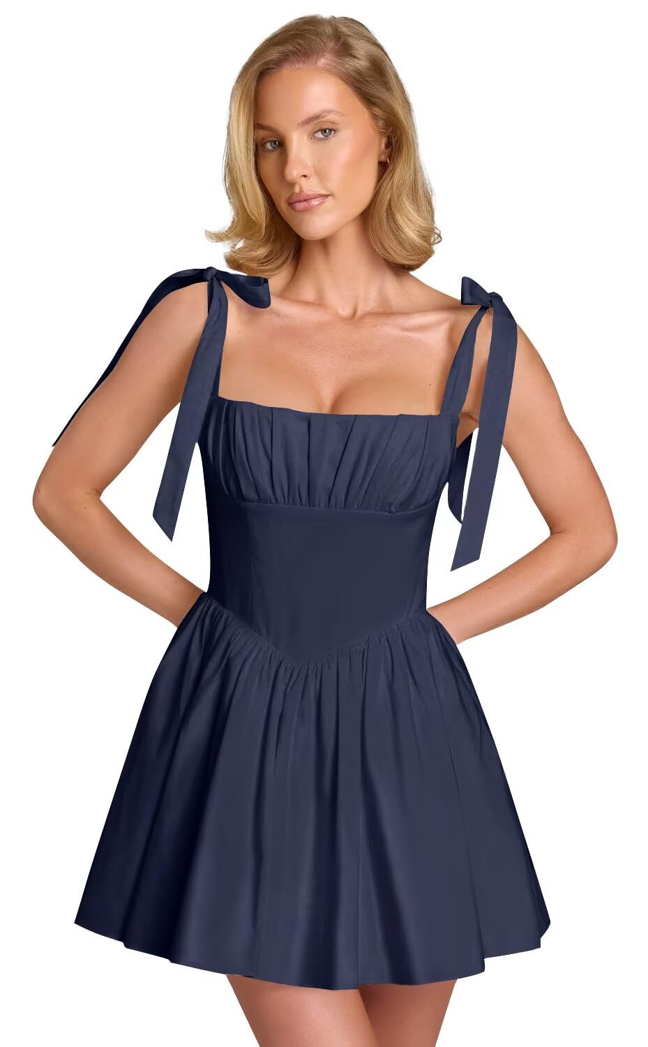 Spaghetti Straps Homecoming Dresses for Teens Satin A-line Short Prom Dress Pleated Cocktail Gowns with Pockets