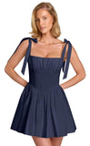 Spaghetti Straps Homecoming Dresses for Teens Satin A-line Short Prom Dress Pleated Cocktail Gowns with Pockets
