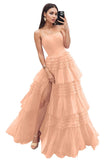 Strapless Tiered Tulle Prom Dresses for Women 2027 Long Sparkly A-Line Formal Evening Party Ball Gowns with Slit