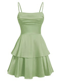 Tiered Satin Homecoming Dresses for Teens Short A Line Tight Spaghetti Strap Formal Cocktail Party Gown 2026