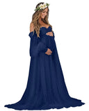 Kingbridal Pearl Tulle Maternity Dress for Photoshoot Long Puffy Sleeve Pregnancy Gown