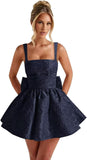 Satin Jacquard Homecoming Dress with Bow Short A-Line Mini Prom Cocktail Party Gown