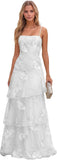 Jacquard Laces Prom Dress for Women Spaghetti Strap Bridesmaid Dresses Long Formal Wedding Party Gown