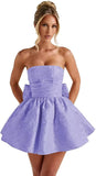 Strapless Satin Homecoming Dresses for Teens 2027 Jacquard A-line Short Prom Cocktail Gowns with Bow