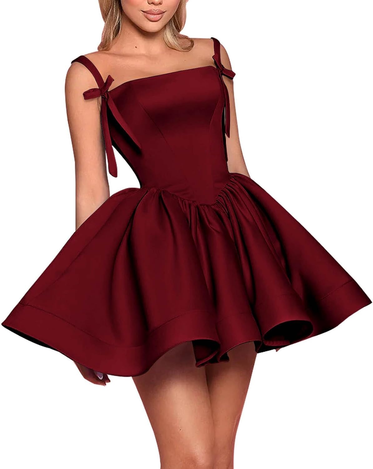 Satin Homecoming Dresses for Teens 2027 Spaghetti Straps Square Neck A-line Short Prom Dresses with Pockets