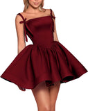 Satin Homecoming Dresses for Teens 2027 Spaghetti Straps Square Neck A-line Short Prom Dresses with Pockets