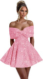 Sparkly Sequins Homecoming Dresses for Teens with Bow 2027 Strapless Short Prom Dress Cocktail Gown