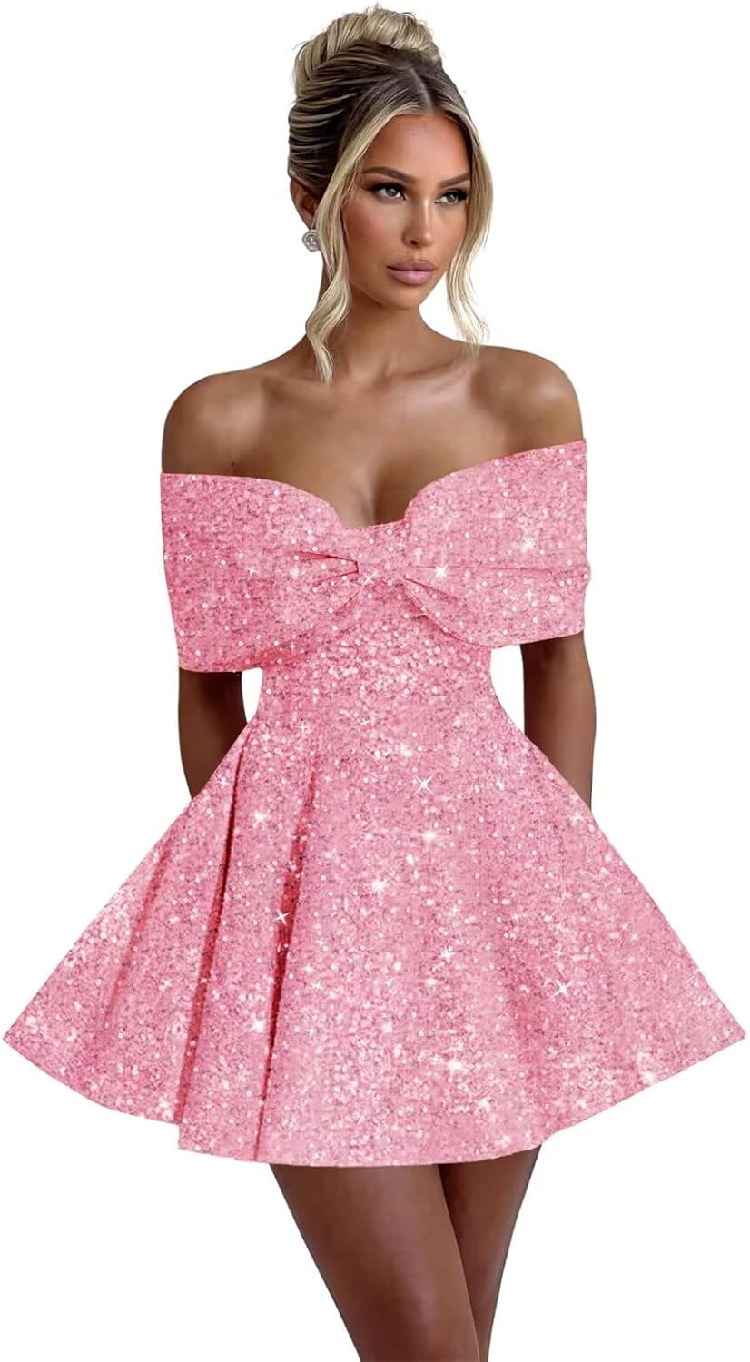Sparkly Sequins Homecoming Dresses for Teens with Bow 2025 Strapless Short Prom Dress Cocktail Gown