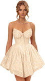 Strapless Sequin Homecoming Dresses for Teens 2026 Sparkly A-line Short Prom Dress Corset Cocktail Party Gowns