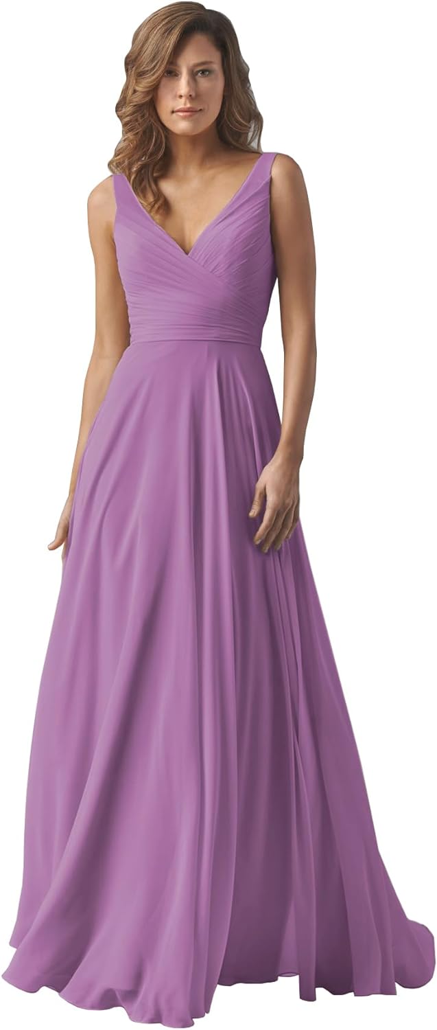 Chiffon Bridesmaid Dresses Long for Women A Line Ruched Formal Porm Evening Gowns