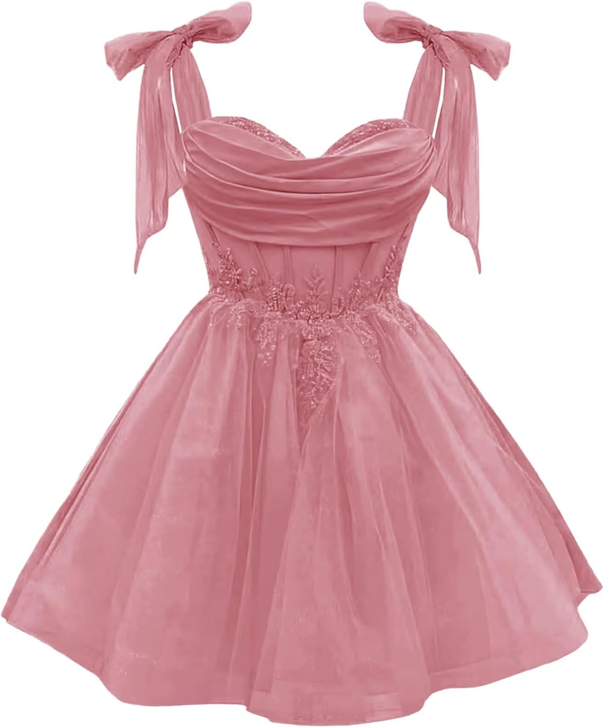 Tulle Short Homecoming Dress for Teens Sparkly Lace DAMA Dresses for Quinceanera Spaghetti Straps Bow Prom Gown