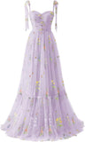 Vestidos de fiesta de tul con bordado de flores para mujer, 2024, tirantes finos, largos, formales, para noche 