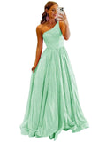 One Shoulder Sequin Prom Dresses for Women 2027 Sparkly Long A-Line Formal Evening Party Ball Gowns with Pockets