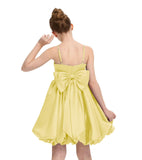 Satin Homecoming Dress for Girls Short Satin Flower Girl Dresses for Wedding Party Prom Gown with Bow