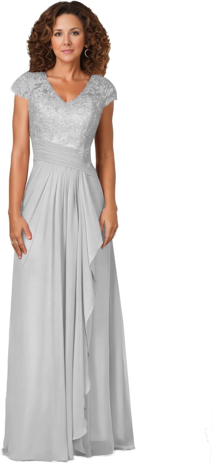 Women's Mother of The Bride Dresses for Wedding V Neck Lace Appliques Formal Evening Gowns