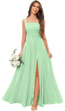 Kingbridal Chiffon A-line Bridesmaid Dresses for Women 2027 Long Square Neck Pleated Formal Evening Party Dress with Slit